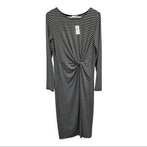 Gap Metallic Black & Silver Striped Long Sleeve Dress NWT